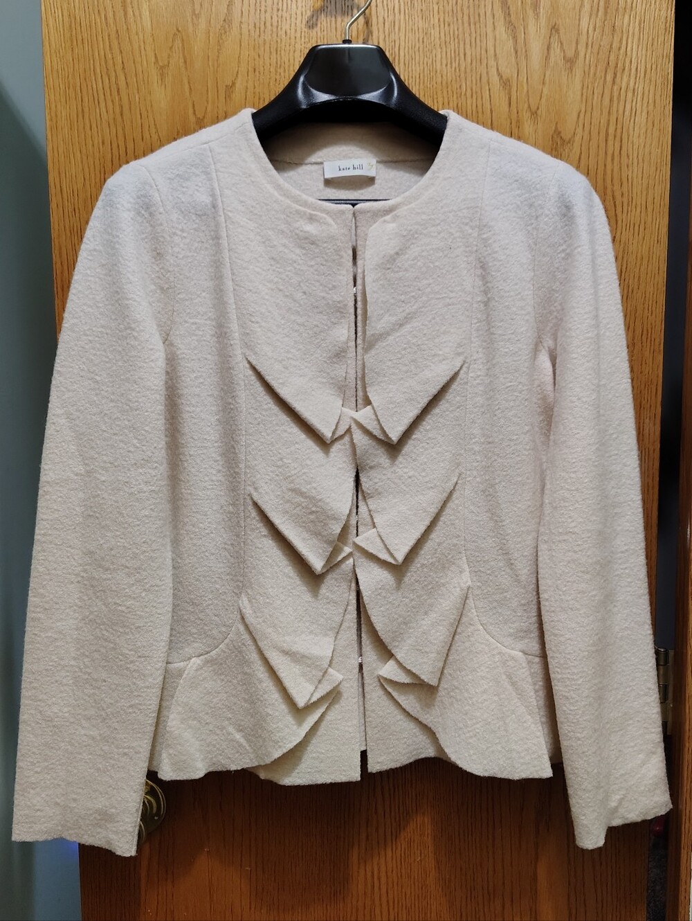 Kate Hill Cream Textured Bow-Accent Jacket